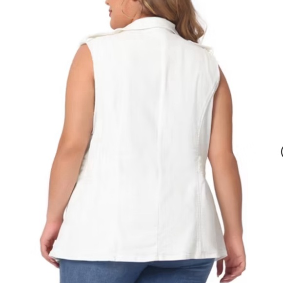 NWT Agnes Orinda Women's Plus Size Elastic Waist Button Denim Vest Size 1x - Picture 2 of 5